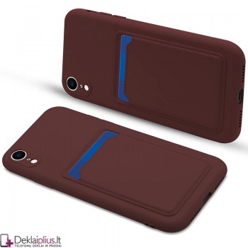 Švelnus silikoninis dėklas su kišenėle - bordo spalvos (telefonams Apple Iphone XR)